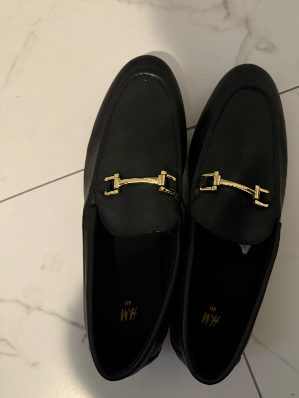H&M Black Loafers with Gold Bit Detail